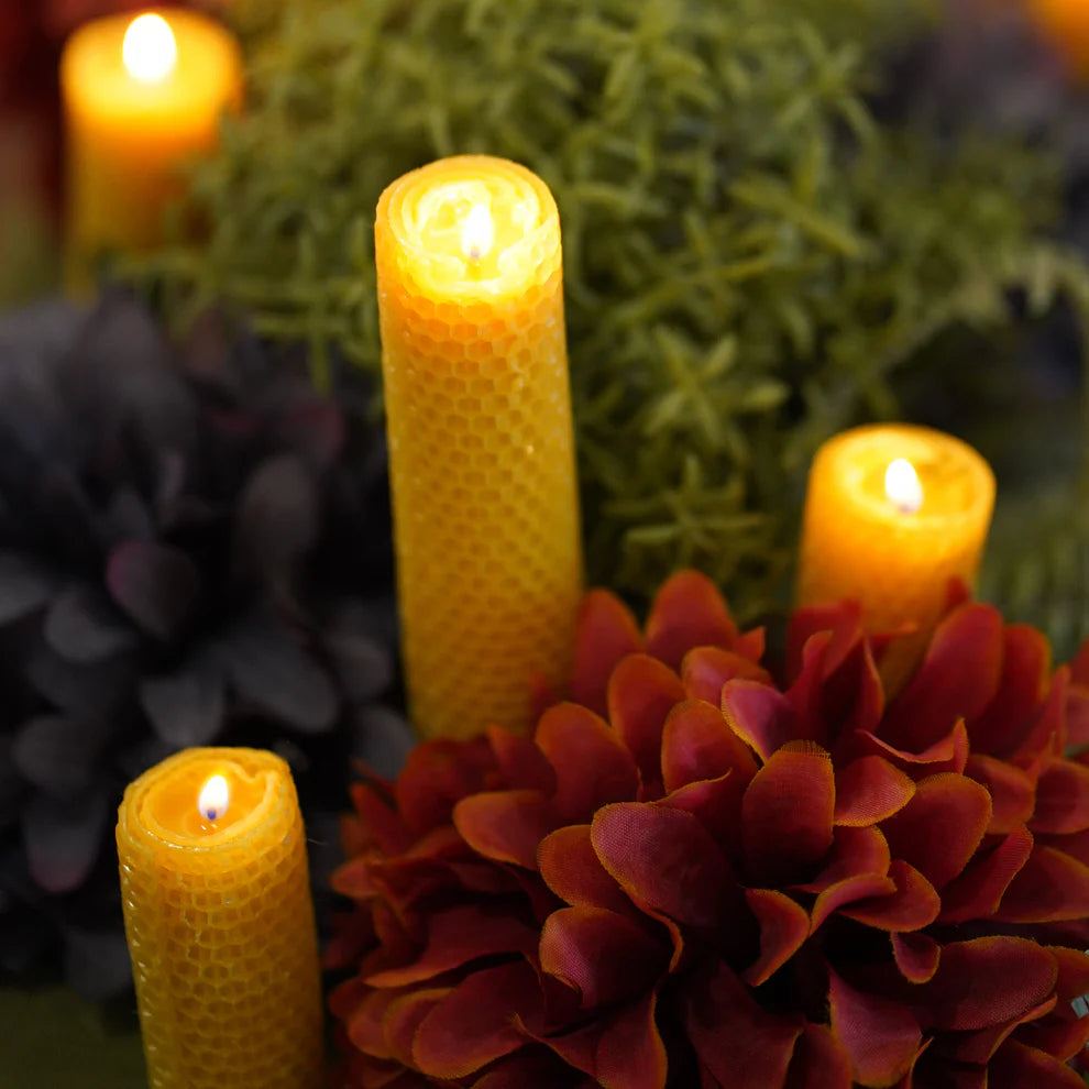 Organiks Plus handcrafted beeswax dinner candle set – natural, toxin-free taper candles.