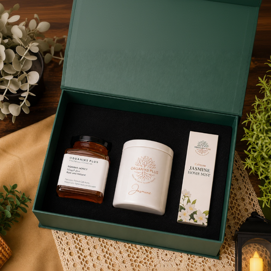 Organiks Plus Signature Luxury Gift Box – Premium Honey, Candle & Linen Mist Gift Set