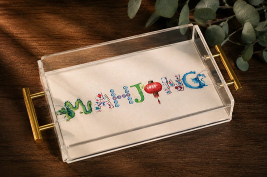 Mahjong Acrylic Tray with Removable Printed Mat