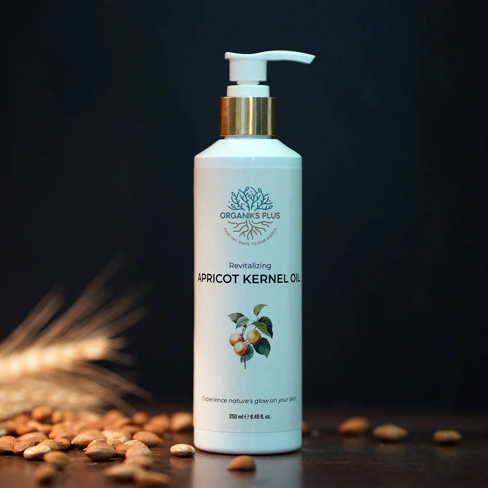 Organiks Plus Apricot Kernel Oil – lightweight skin and hair nourishing oil – rich in Vitamins A and E.