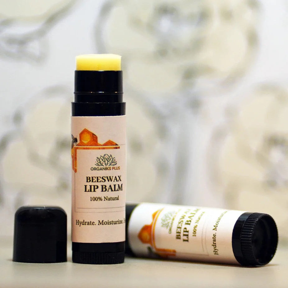 Natural Beeswax Lip Balm Stick by Organiks Plus – apricot oil and tea tree – pocket-size lip care Pakistan.