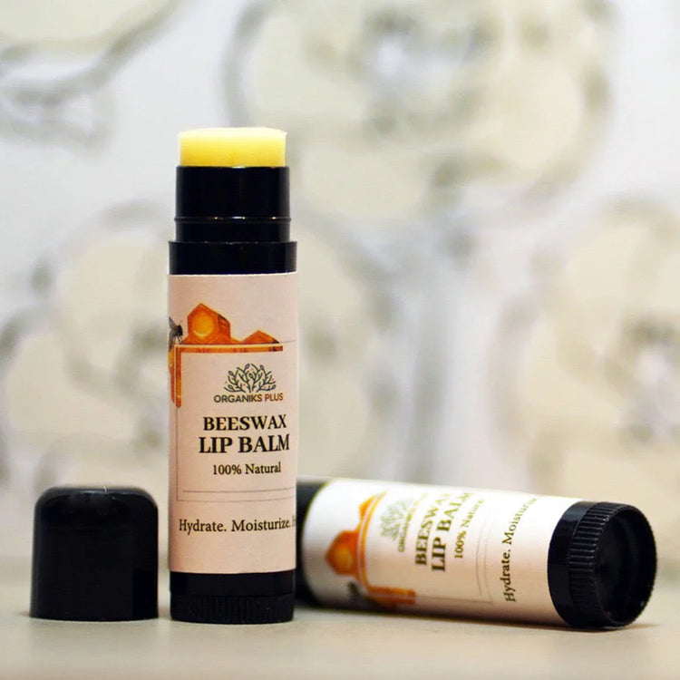 Natural Beeswax Lip Balm Stick by Organiks Plus – apricot oil and tea tree – pocket-size lip care Pakistan.