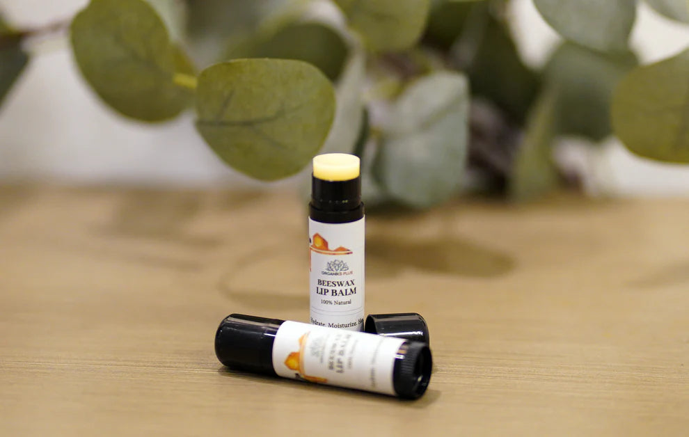 Beeswax Lip Balm Stick close-up – natural organic lip care with apricot kernel oil – Organiks Plus