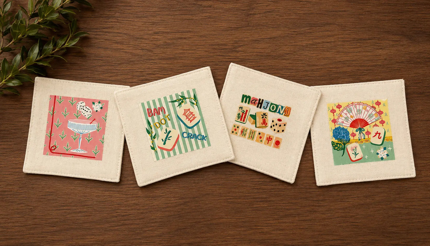 Mahjong Cotton Coasters – Set of 4