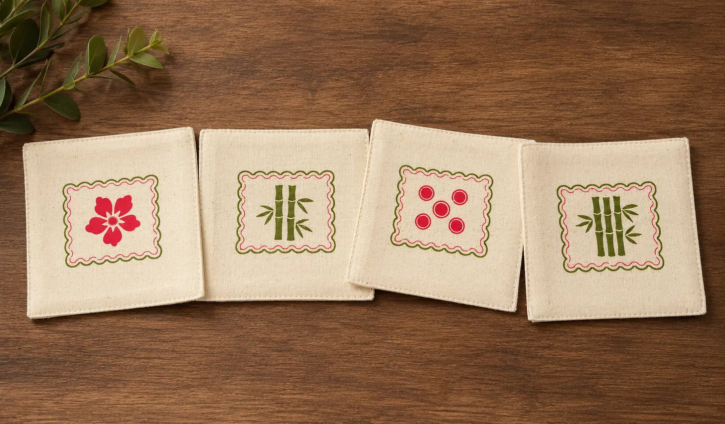 Mahjong Cotton Coasters – Set of 4